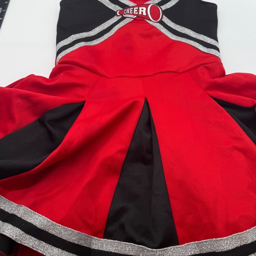 Spirit Halloween Cheerleader Costume Girls Medium 8-10 Red Black Dress Pom Poms - Picture 11 of 16